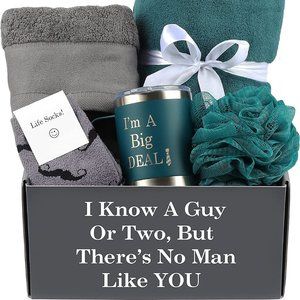 Birthday Gift Basket for Men - Blanket, Mug, Socks, Towel & Sponge